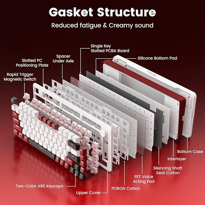 Redragon K721 Rapid Trigger Mechanical Keyboard, 8K Hz Gasket Mounted RGB 75％ Wired Gaming Keyboard with Volume Knob, Support Web & Client Driver, Magnetic Switch Fast Adjustable Actuation for PC MAC