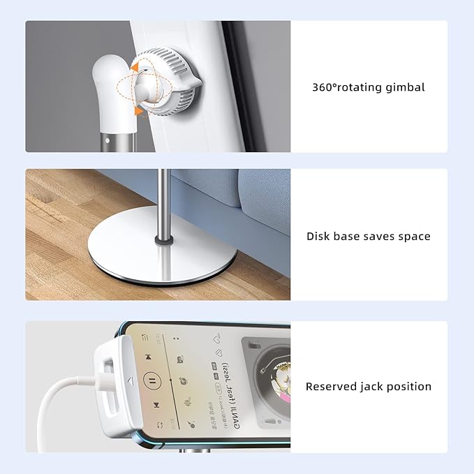 OATSBASF Heavy-Duty Tablet Floor Stand - 66.1" Height-Adjustable, Overhead Bed Phone/Tablet Holder, Fits 4.7-12.9" iPad Pro/Air/Mini, Kindle & Cell Phones