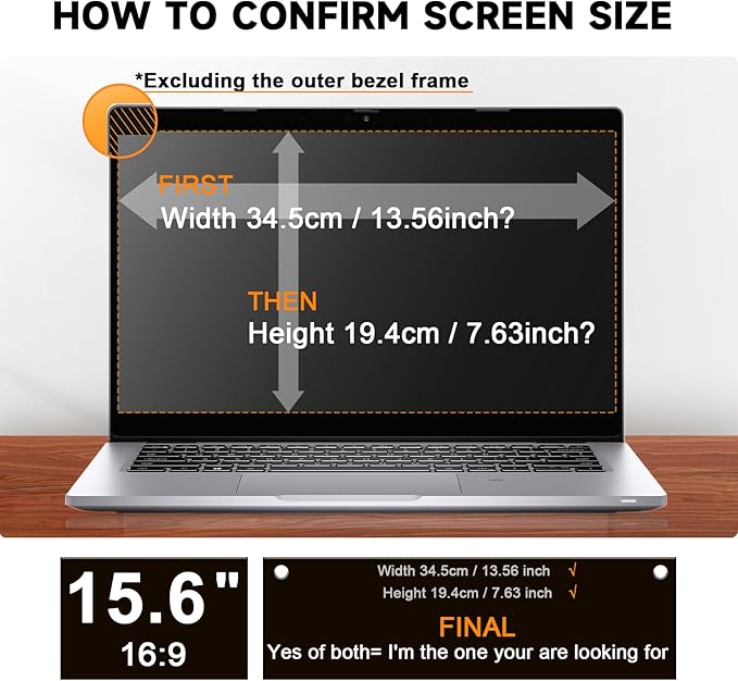 Mamol 15.6 Inch Laptop Privacy Screen Filter for 16:9 Widescreen Display, Eye Protection Anti Glare & Blue Light Filter, Privacy Screen Protector for 15.6" Laptop