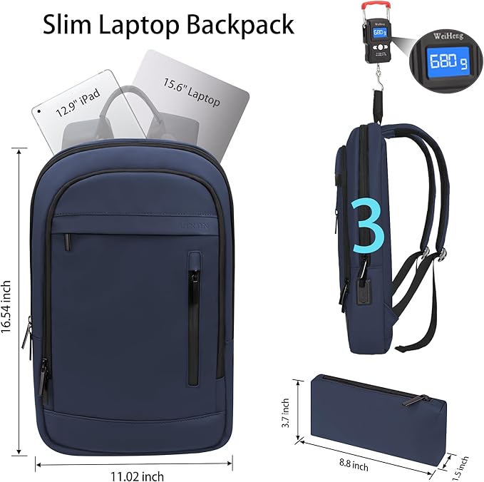Business Backpack for Men Lightweight Laptop Backpack Anti-Theft Water Resistant Backpack for 15.6 Inch Computer (Classic, Blue)