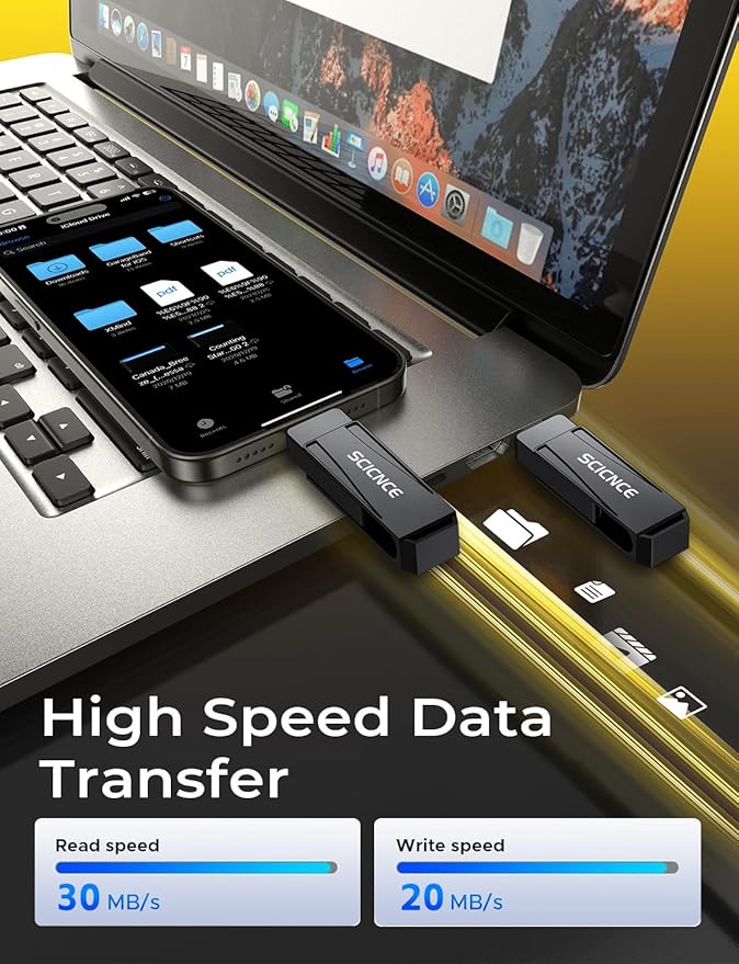 SCICNCE 256GB Flash Drive Intended for iPhone, USB Memory Stick Storage Backup for Photos Videos, Plug and Play No APP Required, Compatible with iPhone iPad Android and Computers (Metal Gray)