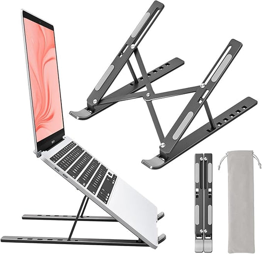 Laptop Stand for Desk, Aluminum Metal MacBook Stand，Computer Riser for Desk, Portable Foldable Adjustable Notebook Holder, Compatible with 10-15.6 Inch Laptops, iPad, Space Gray.