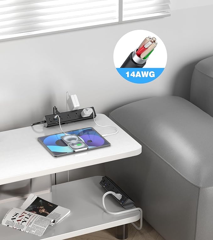 40W Fast Charging Station,Desk Clamp Power Strip,4 USB-C Ports & 8 AC Outlets,Desktop Edge Mount Surge Protector Power Strip,14AWG Heavy Duty Cord,Fit 1.9" Tabletop Edge for Home Office(10Ft Cable)