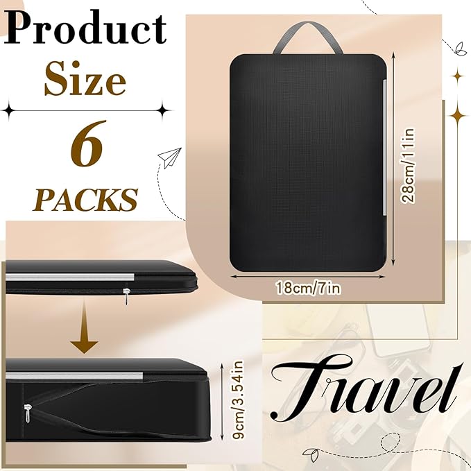Hosuly 6 Pcs 11 x 7'' Compression Packing Cube Bag Extra Large Travel Expandable Space Saving Organizers XL for Luggage Storage(Black)