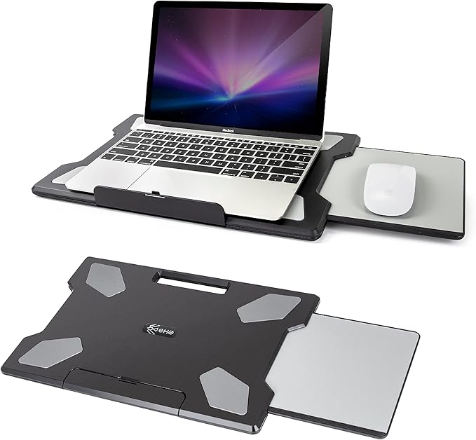 EHO Laptop Lap Desk with Retractable Mouse Pad, Portable Ergonomic Lap Pad with Heat Shield and Foldable Stopper, Lightweight Travel Lapdesk Fits up to 16" Laptops, Bed Sofa or Work Use