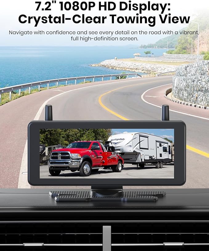 AUTO-VOX Wireless Backup Camera for Trucks:7.2" 1080P HD DVR Recording Monitor,No Wiring 1 Min Magnetic Install Dual Antenna RV Back Up Camera,IP69K Waterproof with IR Night Vision for Camper,Trailer