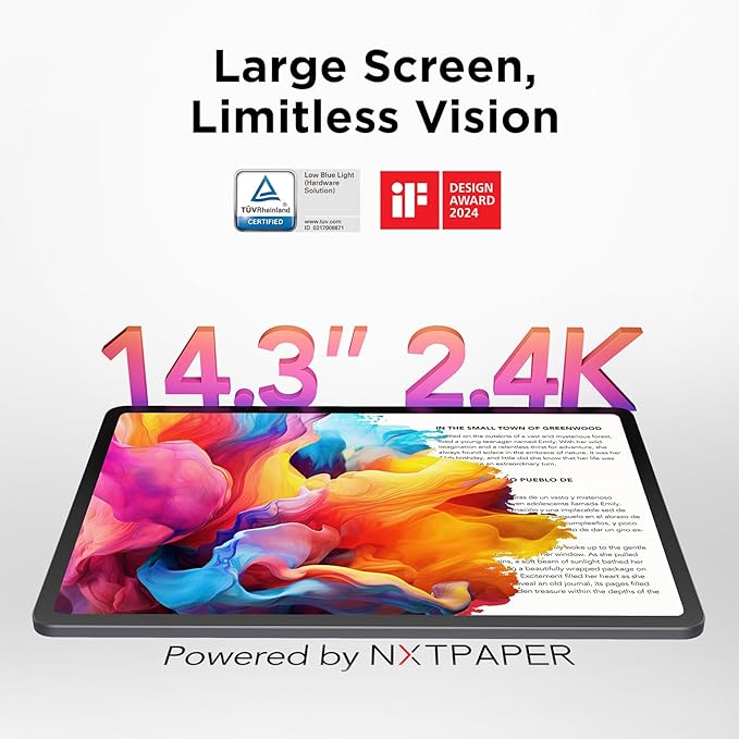 TCL NXTPAPER 14 Android Tablet, 14.3" Paper-Like Display Drawing Pad & Digital Notebook with 4096-Level Stylus & Flip Case, 8+8GB RAM, 256GB Storage, 10000mAh Battery, Multi-Window, Gray