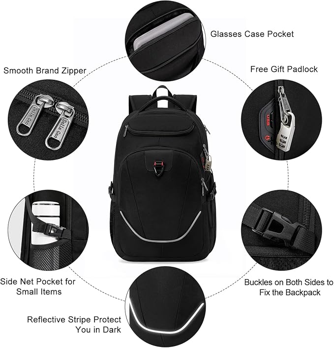 Travel Laptop Backpack, Anti Theft Backpack for Men and Women with USB Charging Port Business Computer Backpack Bag (Black 2811-17 Inch)