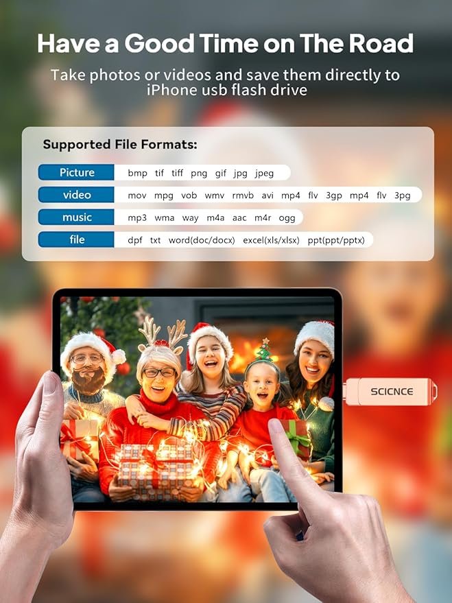 SCICNCE 512GB Flash Drive Intended for iPhone, USB Memory Stick Storage Backup for Photos Videos, Plug and Play No APP Required, Compatible with iPhone iPad Android and Computers (Rose Gold)