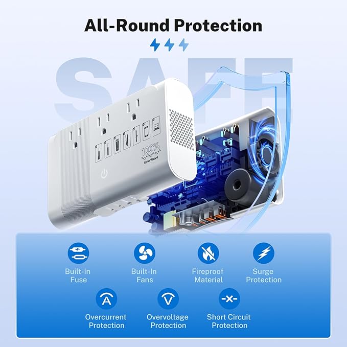 DOACE 500W Universal Travel Adapter 220V to 110V Voltage Converter, Pure Sine Wave European Travel Plug Adapter Converter, Transformer for US to Most Europe，UK/AU/EU/IT with 3 US Outlets & 4 USB