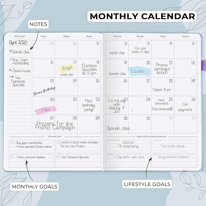 GoGirl Planner PRO Schedule - Undated Planner with Hourly Time Slots, Monthly, Weekly & Daily Organizer, Appointment Book for time Management, 7"x10" Hardcover, Lasts 1 Year - Periwinkle