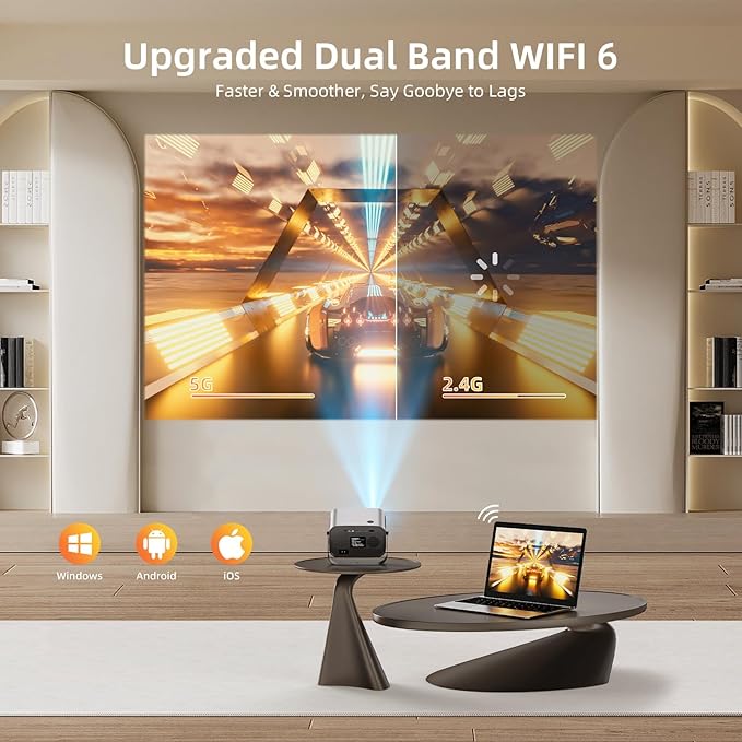 Smart Projector with WIFI and Bluetooth, 800ANSI Native 1080P Portable Projector Built-in Apps, Auto Keystone & Electric Focus Movie Projector for Home Theater, Compatible with IOS/Android/HD