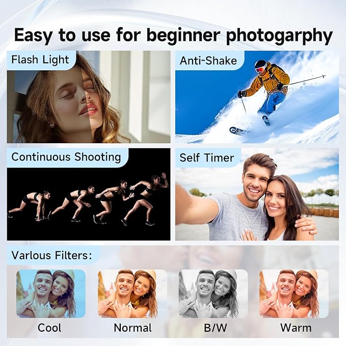 4K Digital Camera for Photography, 64MP Vlogging Video Camera for YouTube with 3'' 180°Flip Screen, 64GB Micro SD Card, 16x Digital Zoom,Point Shoot Compact Travel Vintage Cameras (Black)