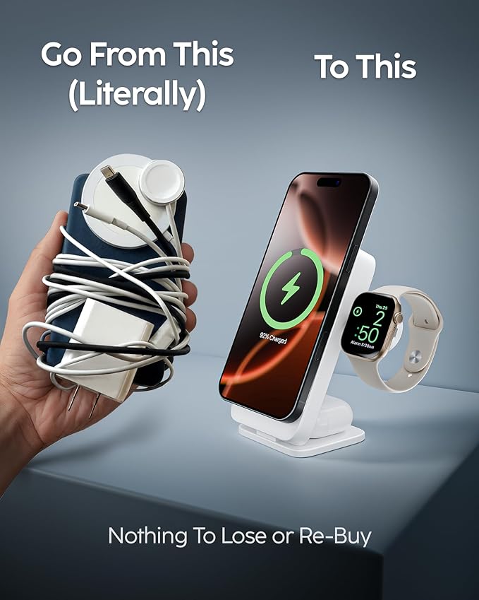 myCharge EcoHub 3 in 1 Apple Charging Station & Magsafe Battery Pack | Wireless Charger for iPhone, iWatch, AirPods | Magnetic Portable Charger with Wall Plug | Travel-Ready & Foldable