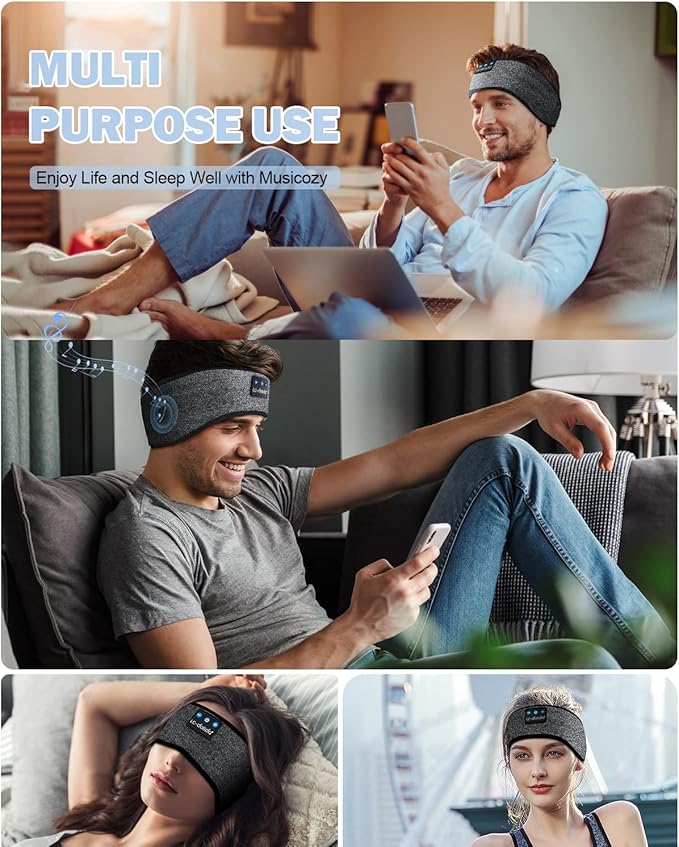 LC-dolida Sleep Headphones Wireless Bluetooth Headband Headphones for Sleeping Music Band Cozy Sleep Mask with Thin HD Stereo Speakers Perfect for Side Sleepers, Sport,Travel Best Gifts for Men Women