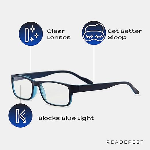Readerest Blue Light Blocking Reading Glasses (Blue, 1.50 Magnification) Computer Eyeglasses With Thin Reflective Lens, Antiglare, Eye Strain, UV Protection, Stylish For Men And Women