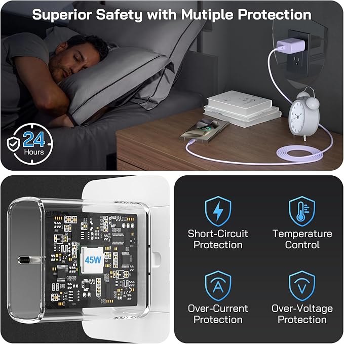 45W Super Fast Charger USB C,45 Watt Type-C Android Phone Charger Fast Charging Block with 6.6FT Type C Cords for Samsung Galaxy S25 Ultra/S24 Ultra/S24+/S23 Ultra/S22 Plus/S20,Tab S9/S8 Ultra(Purple)