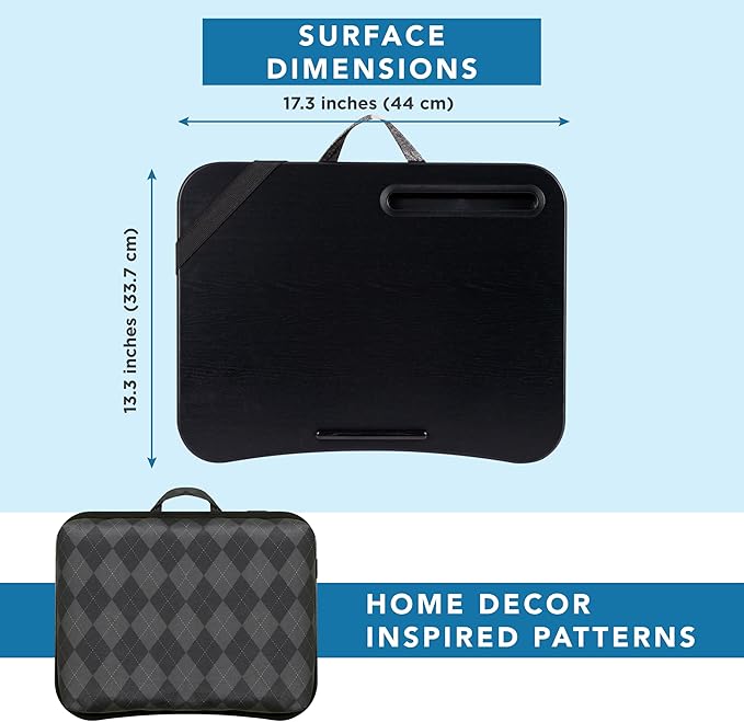 LAPGEAR Designer Lap Desk 2-Pack with Storage Basket, Phone Slot & Device Ledge – Gray Argyle – Fits Laptops up to 15.6" – Style No. 70438