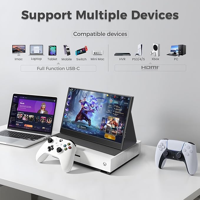 Portable Monitor 15.6-Inch FHD 1080P IPS with HDR for Gaming, USB-C/HDMI Extended Screen, Ultra-thin Plug&Play, with Case & Speakers, for Laptop MAC PC Phone DVR PS4/5 Xbox Switch