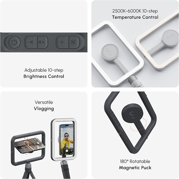 ShiftCam SnapStudio Light - Magnetic LED Ring Light with Adjustable Brightness, AdjustableTemperature, USB-C Charging, MagSafe Compatibility - Ideal for Vlogging and Mobile Photography (Stone)