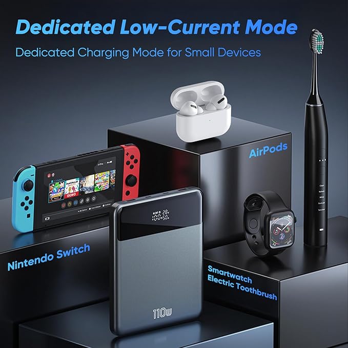 110W Laptop Power Bank,30000mAh Fast Charging Laptop Portable Charger,4-Port 100W Max Battery Power Bank,Smart Display,for MacBook,iPhone,iPad,AirPods,Samsung,Switch