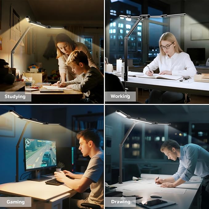 Honeywell LED Desk Lamp with Clamp, HJ3 Sunturalux Architect Desk Lamp for Home Office, Eye-Caring Computer Desk Light 22W 4 Color Modes Clip on Light Stepless Dimming Task Lamp for Working Workbench