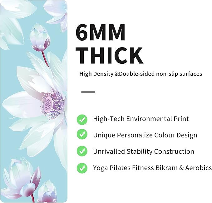 nuveti Yoga Mat Print Extra Thick TPE Non Slip Fitness Exercise Mat with Carrying Bag,72"x24" Extra Thick 6MM Exercise & Workout Mat for Yoga, Pilates Fitness and Floor Exercises