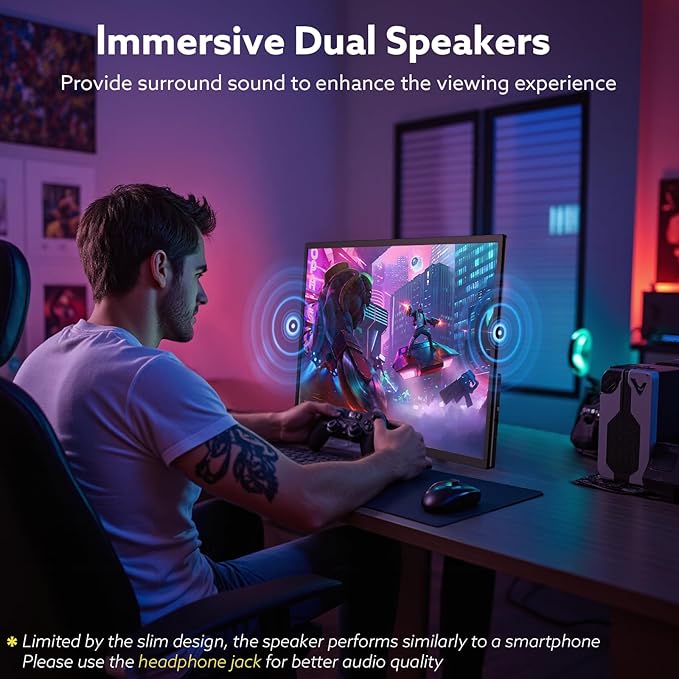 23.8'' 2K 180Hz Portable Monitor QHD Wide 1440p VESA USB-C HDMI Large Second External Gaming Screen Built-in Stand Speakers, for Laptop Mac PS4/5 Xbox Switch HDR IPS Display (2k 180Hz, 23.8")