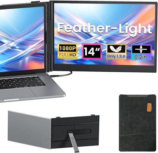 Vixtan Laptop Screen Extender, 14" FHD 1080P Portable Dual Monitor, Ultra-Thin 1.3lbs Plug & Play for 13"-17" Laptops