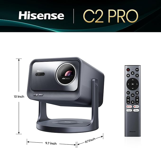 Hisense C2 Pro, Triple Laser Smart Portable Projector, 4K UHD, 2,600 Lumens, 65” – 300”, Dolby Vision, IMAX Enhanced, Sound by JBL, VIDAA OS, Netflix Included, Optical Zoom, Auto Keystone Correction