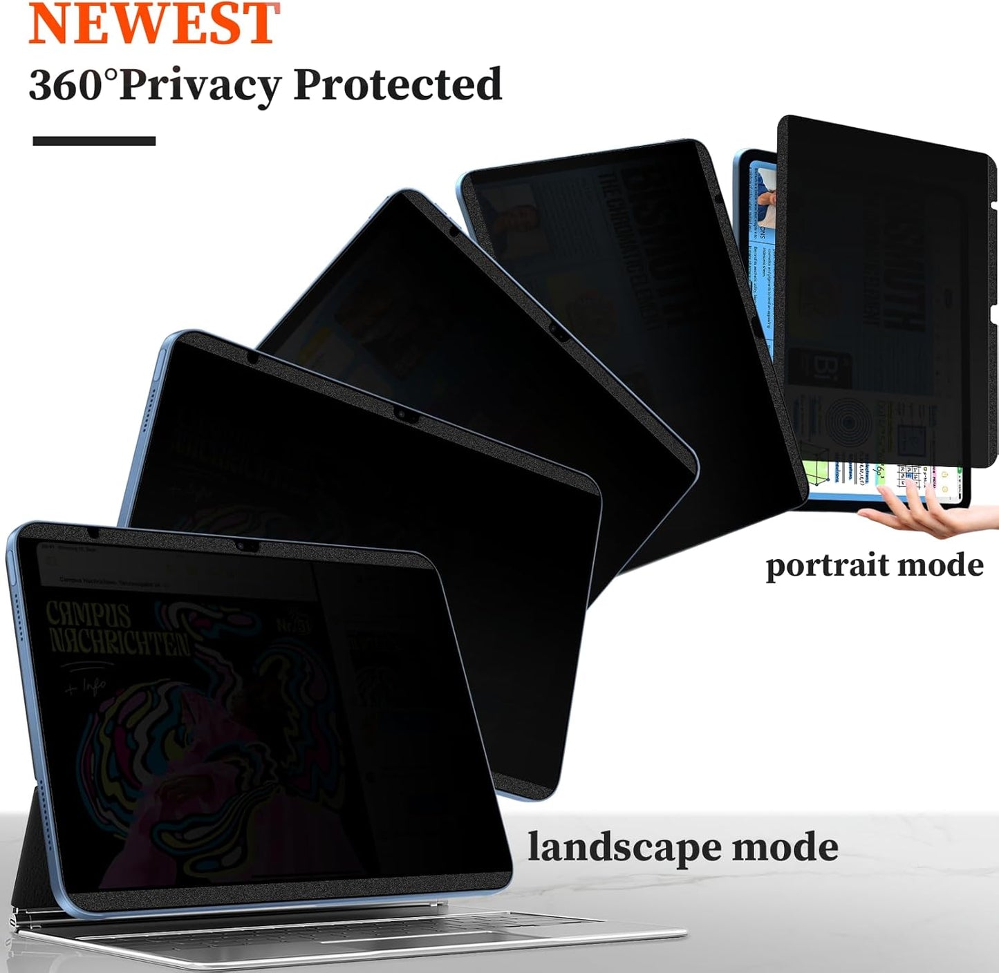 Upgraded 360° Magnetic Privacy Screen Protector for iPad 10th generation (2022) / 11th generation (2025) (Landscape+Portrait Privacy), Removable 4-Way Anti Spy Screen Film, Anti Glare Blue Light Filter, High Sensitive Bubble Free Screen