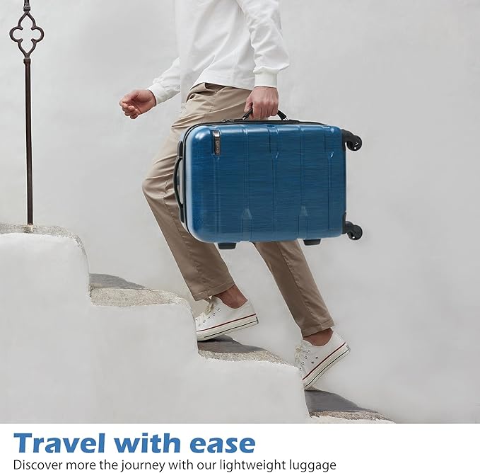 Coolife Luggage Expandable 3 Piece Sets PC+ABS Spinner Suitcase 20 inch 24 inch 28 inch (Caribbean Blue., 3 piece set)