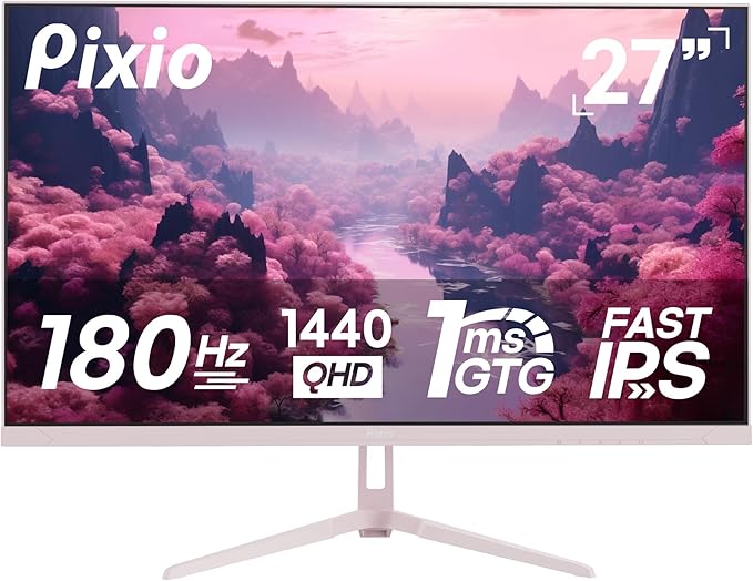 Pixio PX278 Wave Pink 27 inch 180Hz Refresh Rate QHD 1440p Resolution Fast IPS Panel 1ms GTG Response Time Pink Gaming Monitor with FreeSync