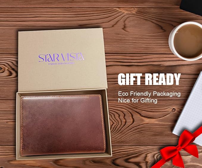 STAR VISTA Phoenix Leather Passport Holder, Full Grain Leather Travel Wallet - Slim, Bifold, RFID Blocking, ID Window, Coin Pocket, Card Slots, SIM Slots, AirTag Holder