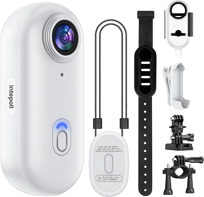 4K Mini WIFI Action Camera 128GB Thumb POV Portable Body Cam Wearable Video Recorder with IPX7 Waterproof Camcorder, Helmet Mount, Magnetic,Pocket Sport DV for Bike Cycling, Pet, Vlogging(White)