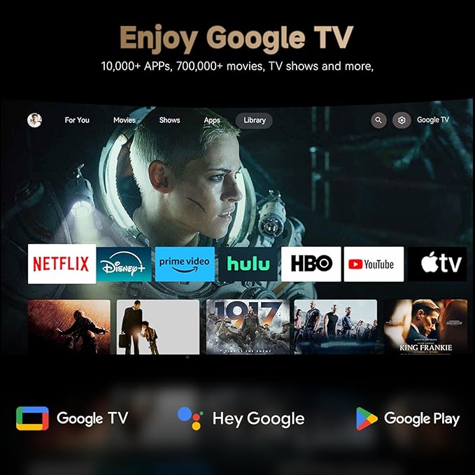 Google TV Projector 4K Supported, Wanbo X5 Pro 1100 ANSI Smart Projector with WiFi and Bluetooth, Outdoor & Home Movie Proyector, Auto Focus & Keystone, 26dB Quiet, HDMI 2.0, Voice Control, HDR10