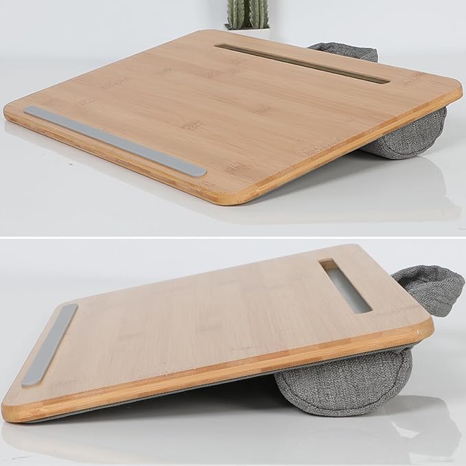SUMISKY Portable Laptop Desk with Cushion and Phone Holder Bamboo Laptop Stand for Sofa Fits Up to 14 Inches