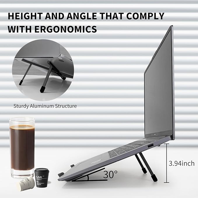 Protable Laptop Stand for Desk,Foldable Laptop Riser Holder,Ventilated Cooling Notebook Mount Computer Stand for 10-15.6” Laptops,Tablets，Aluminum (Black)