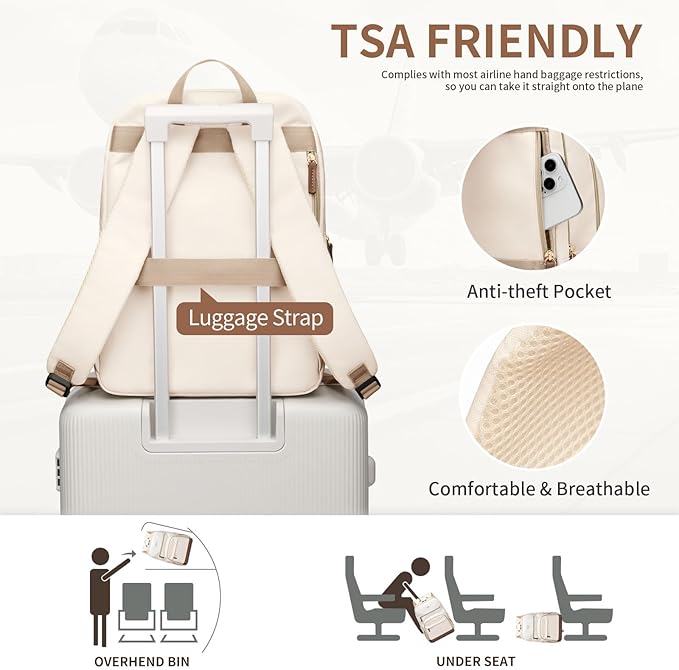 TENSTAR Laptop Backpack for Women, Computer Backpack Fit 16 Inch Notebook, Large Capacity College Backpack Bookbag Casual Daypack for Travel, Apricot