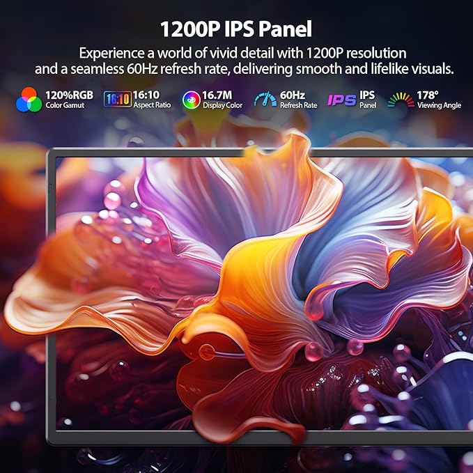 16.2'' Laptop Monitor Extender, 1920 * 1200 USB-C/HDMI with Retractable Stand, Ultra-Slim Laptop Screen HDR Eye Care Computer Display Plug-Play, External Monitor for MAC PC Phone PS4 Switch