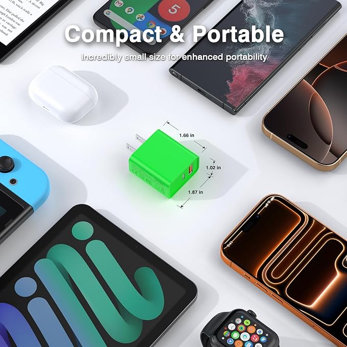 USB C Wall Charger, LCGENS 2-Pack 20W Type C Fast Charger Block Plug Dual Port PD + QC3.0 USBA Charging Brick Cube for iPhone, iPad, Samsung Galaxy, Google Pixel, Motorola, Huawei, Bright Green