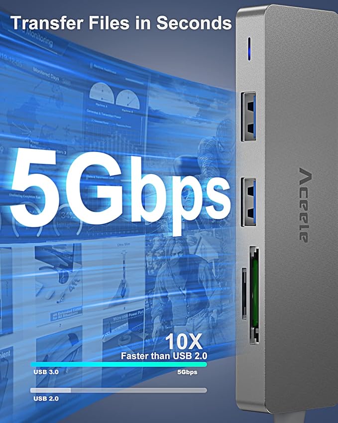 Aceele 5Gbps USB 3.0 Hub, 6 in 1 Ultra Slim Data USB Hub with 4ft Extended Long Cable, USB Multiport Hub with Micro USB Powered Port, SD/TF Card Slot Port, Compatible for PC, Laptop, MacBook