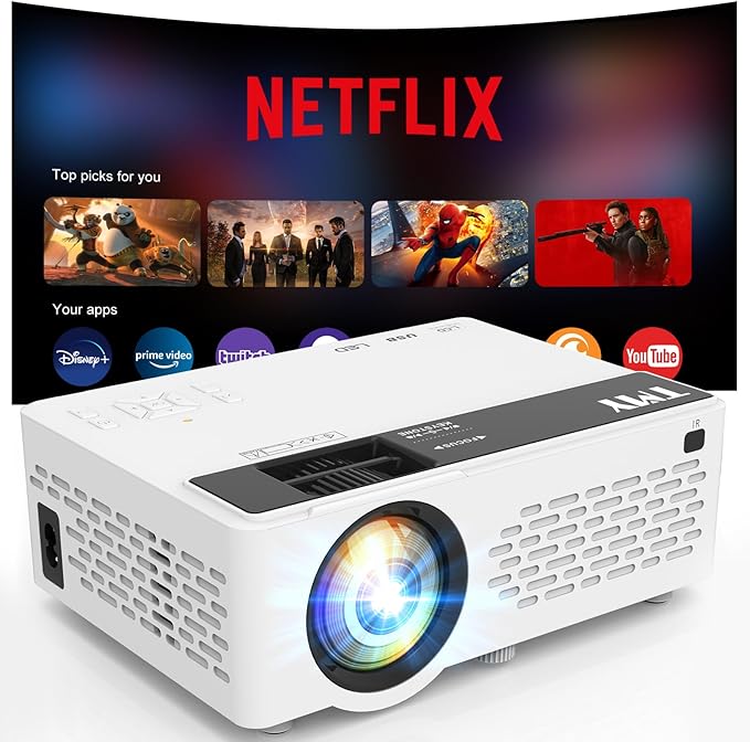 TMY Netflix-Officially-Licensed Mini Movie Projector with WiFi and Bluetooth, Compatible with TV Stick Smartphone/HDMI/USB, Indoor & Outdoor Use
