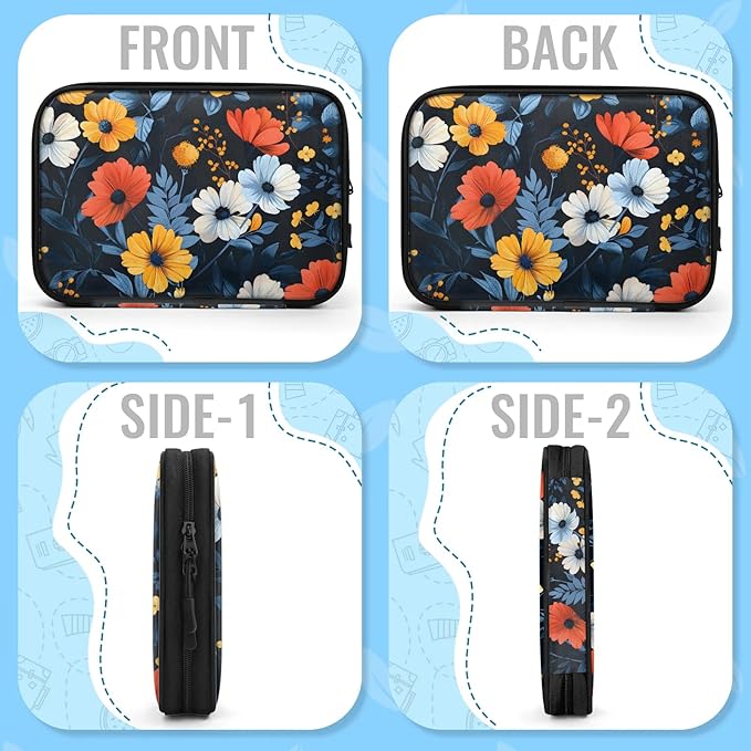 Flowers Electronics Travel Organizer Case, Tech Accessories Cable Storage Bag for Cords, Charger, Phone, Hard Drive