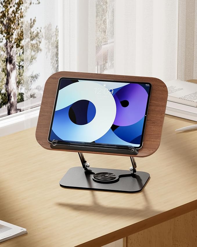 Viozon Book Stand for Reading,Book Holder, Height&Angle Adjustable, 360° Rotating Base, Foldable and Portable, Lightweight for Office, Kitchen, School Textbook, Recipe, Magazine,Kindle,Tablet DW