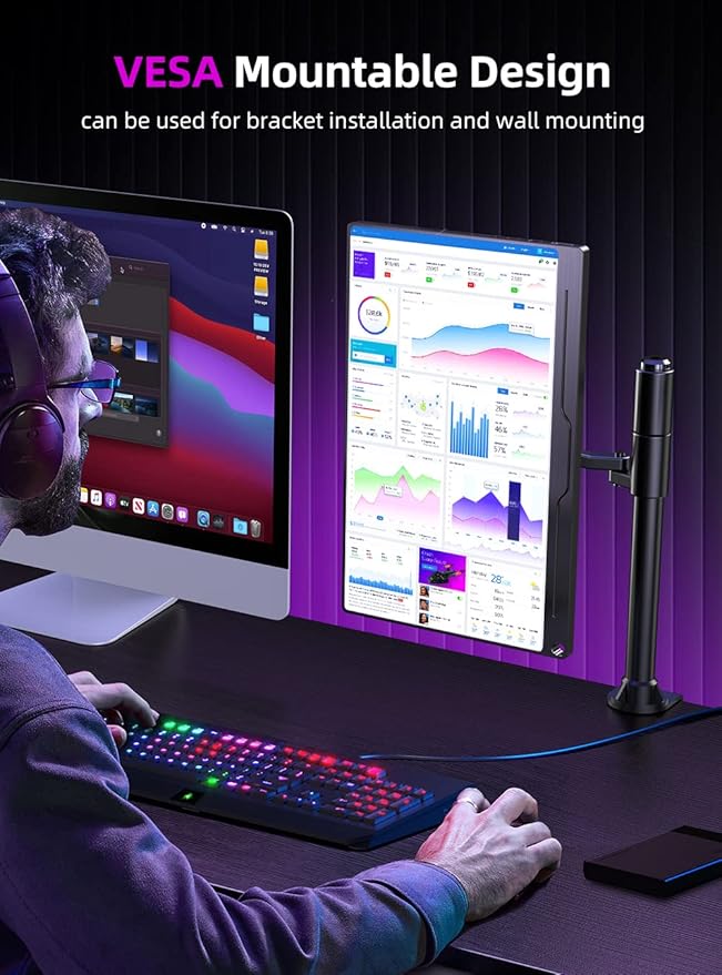 UPERFECT Truely 4K Computer Monitor, 15.6" UHD FreeSync 100% AdobeRGB 450 Nits Brightness HDR IPS Speaker Eye Care Game Display 2 Type-C Full HDMI for Laptop Phone, VESA & Smart Case