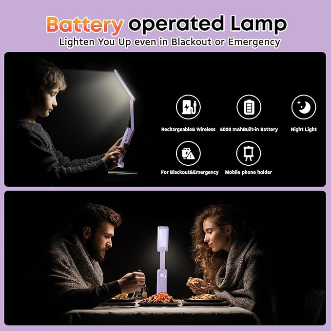 VAVOFO Desk lamp Rechargeable Foldable & Portable Light,15 Light dimming Modes Cordless Lamp,Cute Desk lamp,Battery Operated 6000mAh LED Battery Lights,Modern Office