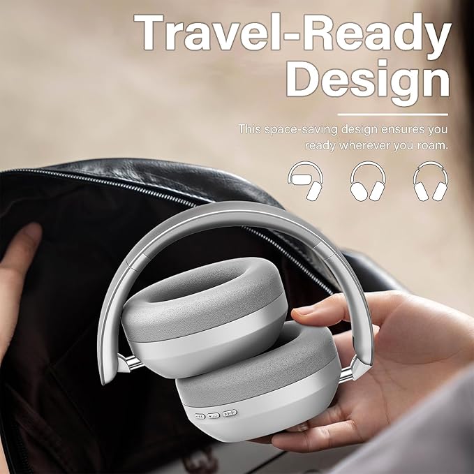 Wentronic Y05 Bluetooth Headphones Wireless Over Ear Noise Cancelling with Microphone 48 Hours Playtime, High Sound Quality Foldable Soft Earpads Earphones for Travel-Silver