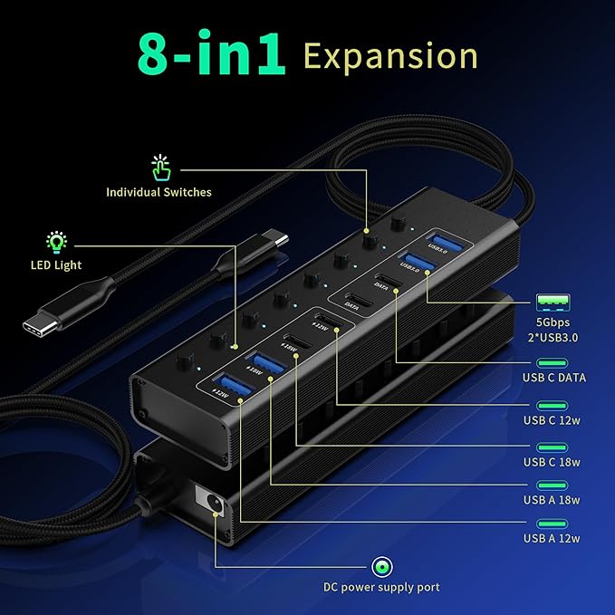 USB C Docking Station 8IN 1 Aluminum Powered USB HUB