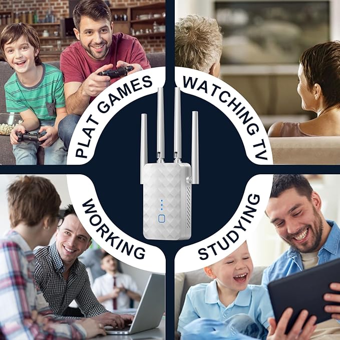 WiFi Extender Signal Booster for Home - 1200Mbps Dual Band, Covers 12850 Sq Ft & 108 Devices, Long Range Internet Booster with Ethernet Port, White